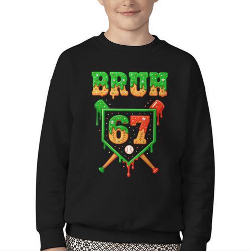 Bruh 67 Baseball Christmas Gingerbread Drip Number 67 Player Youth Crewneck Sweatshirt - Sportilla