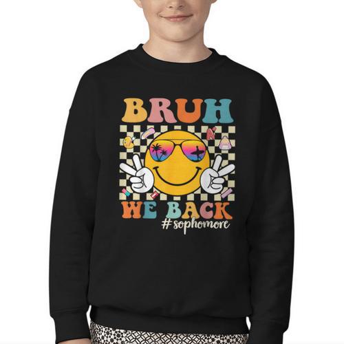 Bruh We Back Sophomore Retro Back To School Boys Girls Kids Youth Crewneck Sweatshirt - Savourry