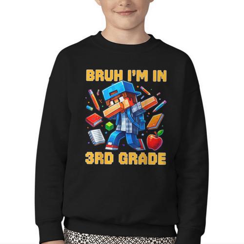 Bruh I'm In 3rd Grade Dabbing Boys Kids Gamer Back To School Youth Crewneck Sweatshirt - Savourry