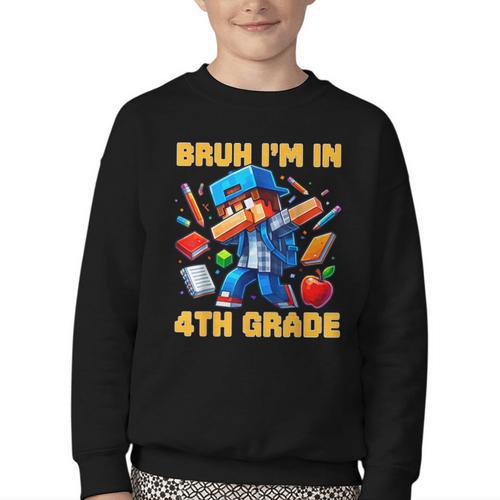 Bruh I'm In 4th Grade Dabbing Boys Kids Gamer Back To School Youth Crewneck Sweatshirt - Savourry