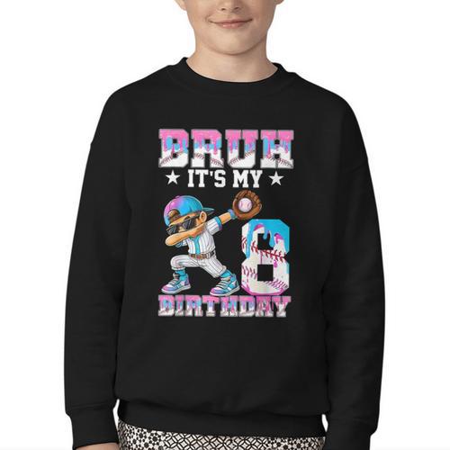 Bruh It's My 8th Birthday Baseball Ice Cream Drip 8 Year Old Youth Crewneck Sweatshirt - Sportilla