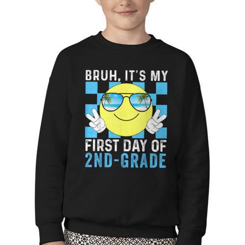 Bruh It's My First Day Of 2nd-Grade Back To School Kids Boys Youth Crewneck Sweatshirt - Savourry