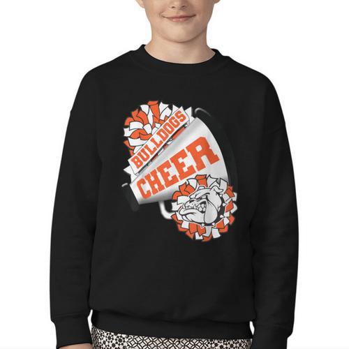 Bulldogs Cheerleading Back To School Cheer Team Orange Youth Crewneck Sweatshirt - Savourry