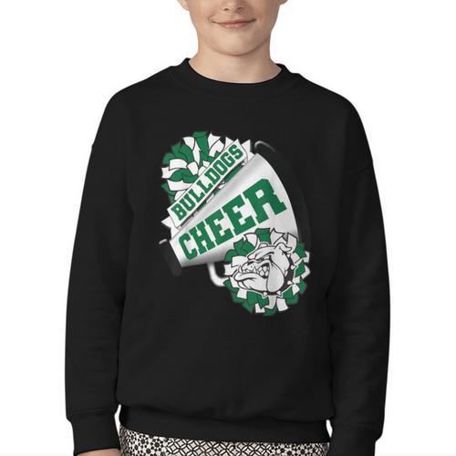 Bulldogs Cheerleading Back To School Cheer Team Spirit Green Youth Crewneck Sweatshirt - Savourry