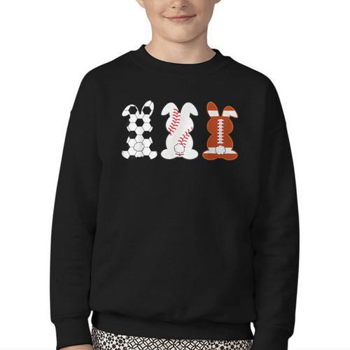 Bunny Football Baseball Sport Easter Day Youth Crewneck Sweatshirt - Sportilla