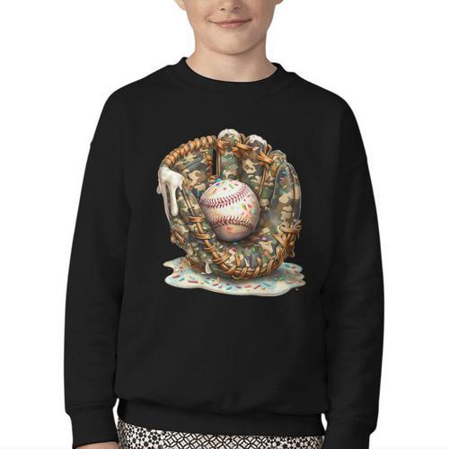 Camo Baseball Gloves Lifestyle 101 Apparel Drip Ice Cream Youth Crewneck Sweatshirt - Sportilla