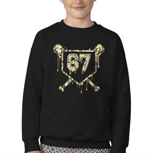 Camo Baseball Ice Cream Drip Number 67 Player 67th Birthday Youth Crewneck Sweatshirt - Sportilla