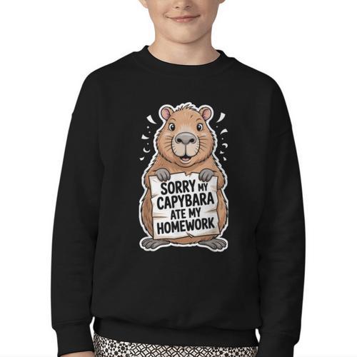 Capybara Ate My Homework Sorry Back To School Animal Youth Crewneck Sweatshirt - Savourry