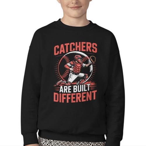 Catchers Are Built Different Baseball Catcher Youth Crewneck Sweatshirt - Sportilla