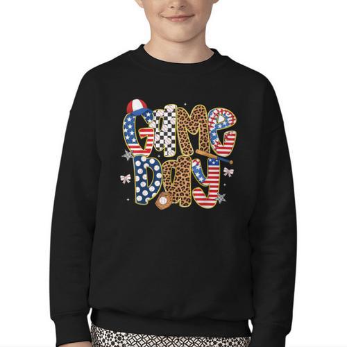 Checkered Leopard Game Day Baseball Men Women Kids Youth Crewneck Sweatshirt - Sportilla