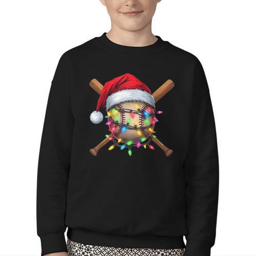 Christmas Baseball Pajama Santa For Men Boys Girls Kids Xmas Youth Crewneck Sweatshirt - Sportilla