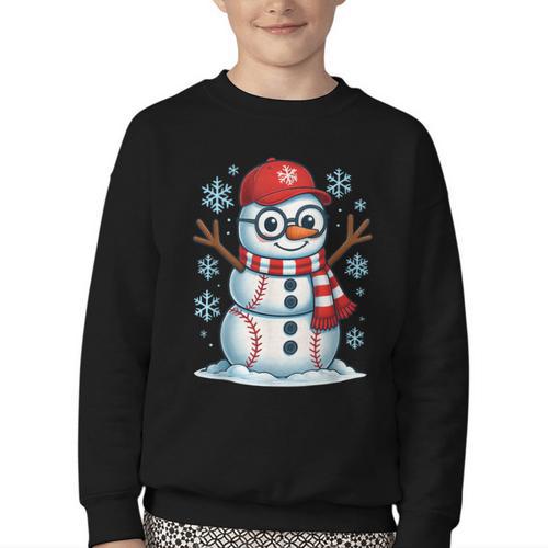 Christmas Baseball Snowman Xmas Pajamas Women Men Boys Youth Crewneck Sweatshirt - Sportilla