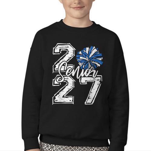 Class Of 2027 Cheer Blue Senior 2027 Back To School Youth Crewneck Sweatshirt - Savourry