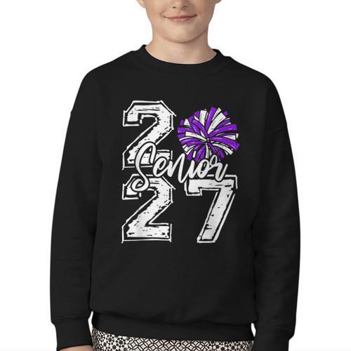 Class Of 2027 Cheer Purple Senior 2027 Back To School Youth Crewneck Sweatshirt - Savourry