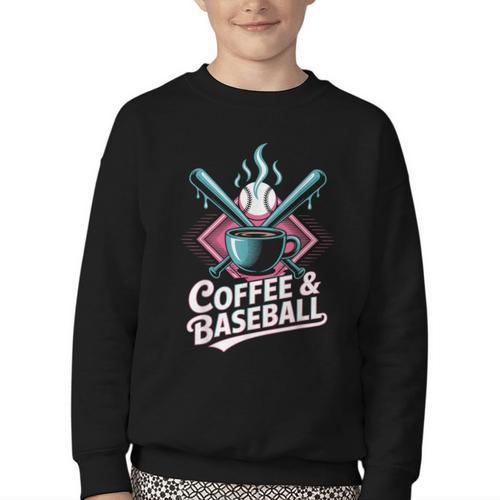 Coffee And Baseball Baseball Player Youth Crewneck Sweatshirt - Sportilla
