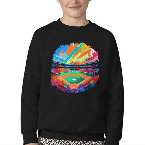 Colorful Baseball Field Home Run Baseball Player Fans Youth Crewneck Sweatshirt - Sportilla