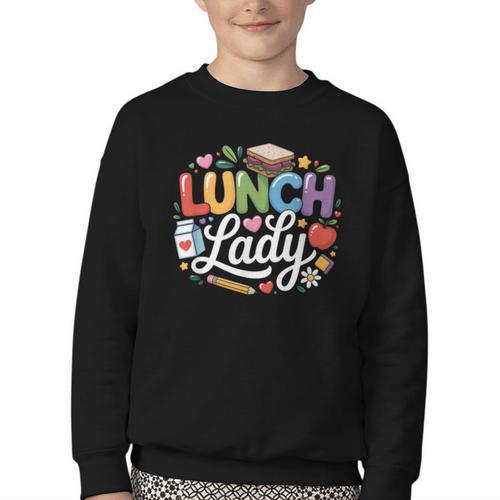 Colorful Lunch Lady Appreciation Retro Back To School Youth Crewneck Sweatshirt - Savourry