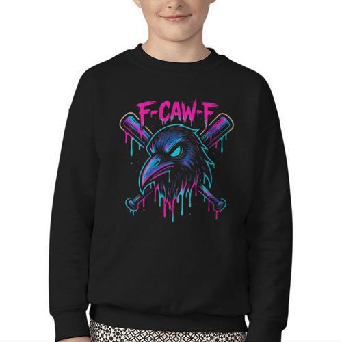 Cool Baseball F Caw F Crow Fcawf Raven Fawk Off Bird Youth Crewneck Sweatshirt - Sportilla