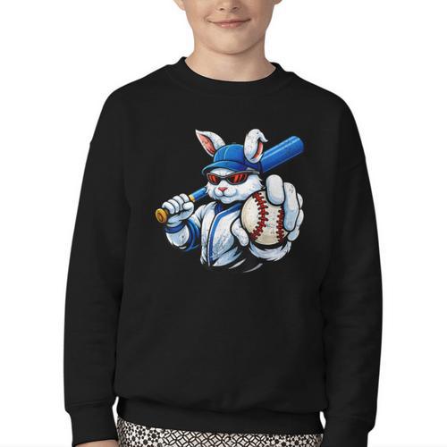 Cool Rabbit Baseball Easter Men Boy Toddler Kid Youth Crewneck Sweatshirt - Sportilla