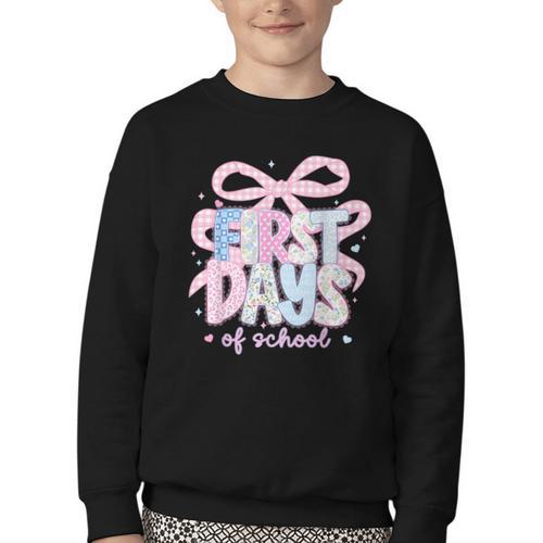 Coquette Bow Happy First Day Of School Back To School Retro Youth Crewneck Sweatshirt - Savourry