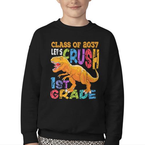 Crush 1st Grade Dinosaur Back To School Class Of 2037 Boy Youth Crewneck Sweatshirt - Savourry