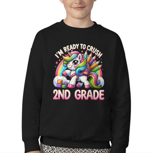 Crush 2nd Grade Girls Back To School Unicorn First Day Cute Youth Crewneck Sweatshirt - Savourry