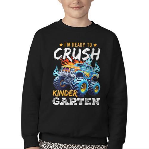 Crush Kindergarten Monster Truck Back To School Boys Youth Crewneck Sweatshirt - Savourry