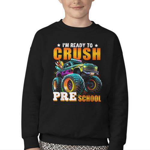 Crush Preschool Monster Truck Back To School Kids Boys Youth Crewneck Sweatshirt - Savourry