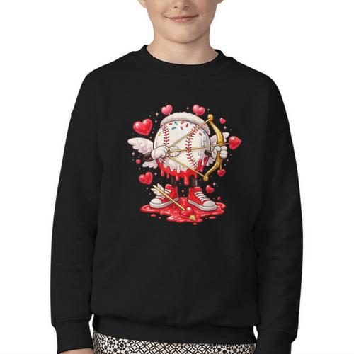 Cupid Baseball Drip Icecream Apparel Youth Boy Valentine Youth Crewneck Sweatshirt - Sportilla