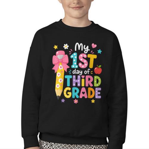 Cute My 1st Day Of Third Grade Pencil Back To School Girls Youth Crewneck Sweatshirt - Savourry