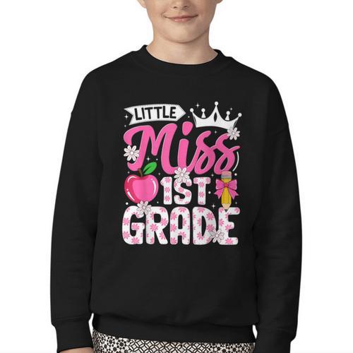 Cute Back To School 1st Grade Girls Kids First Day Of School Youth Crewneck Sweatshirt - Savourry