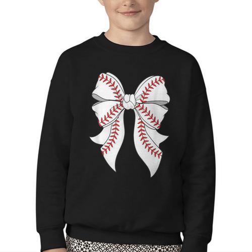 Cute Baseball Coquette Bow For Women Girls Baseball Mama Mom Youth Crewneck Sweatshirt - Sportilla