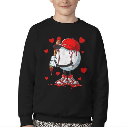 Cute Dripping Baseball Lover Valentines Day Boys Kids Youth Crewneck Sweatshirt - Sportilla