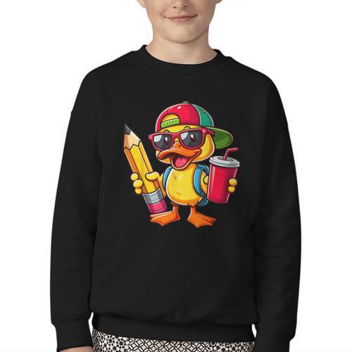 Cute Duck Lover Pencil Back To School Kids Boys Girls Youth Crewneck Sweatshirt - Savourry