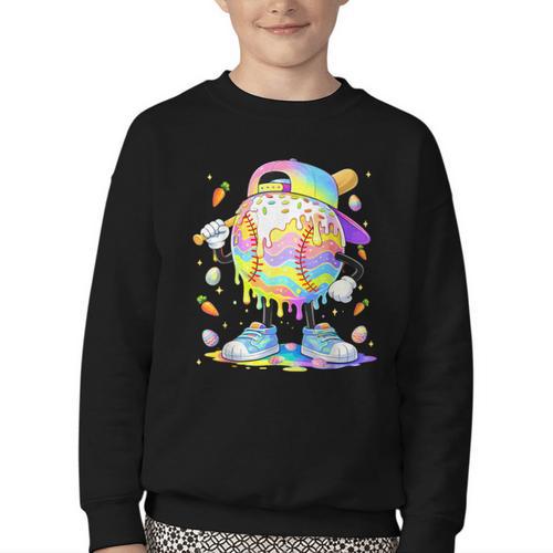 Cute Easter Baseball Ice Cream Boys Girls Kids Youth Crewneck Sweatshirt - Sportilla
