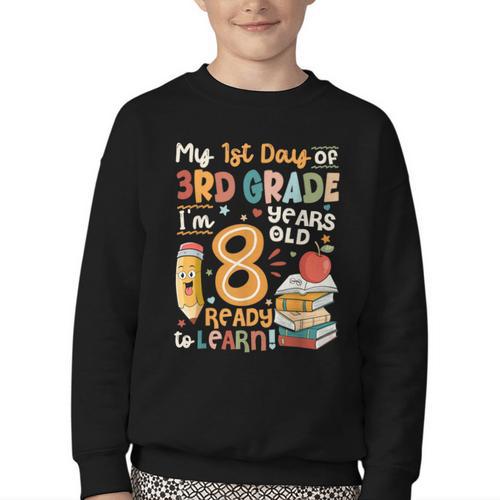Cute My First Day Of 3rd Grade Back To School Boys Girls Youth Crewneck Sweatshirt - Savourry