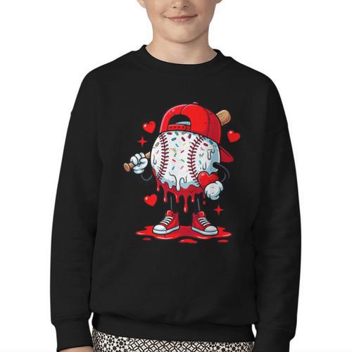 Cute Game Day Baseball Ice Cream Drip Valentine Love XOXO Youth Crewneck Sweatshirt - Sportilla
