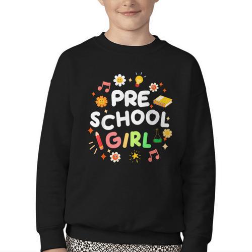 Cute Preschool Girl First Day Of School Back To School Youth Crewneck Sweatshirt - Savourry