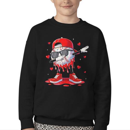 Dabbing Baseball Drip Ice Cream Youth Boy Valentines Day Youth Crewneck Sweatshirt - Sportilla