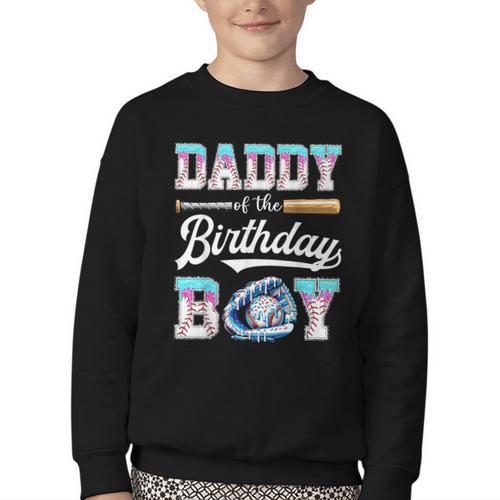 Daddy Of The Birthday Boy Baseball Ice Cream Drip Matching Youth Crewneck Sweatshirt - Sportilla
