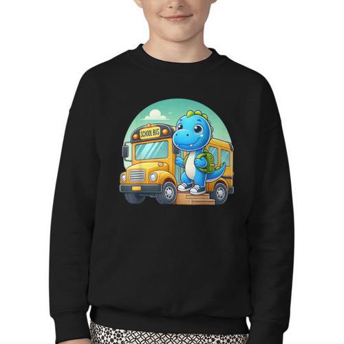 Dinosaur Kids Riding a Bus Back To School Ready To Crush Youth Crewneck Sweatshirt - Savourry