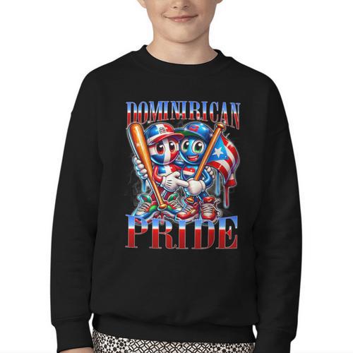 Dominican Puerto Rican Pride Baseball Flag Unity Youth Crewneck Sweatshirt - Sportilla