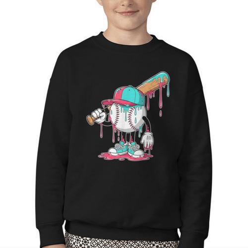 Drip Baseball For Boys Ice Cream Drip Youth Boys Sprinkles Youth Crewneck Sweatshirt - Sportilla