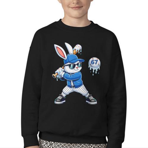 Dripping Drip Baseball Rabbit Bunny Easter Men Boy Kid Youth Crewneck Sweatshirt - Sportilla