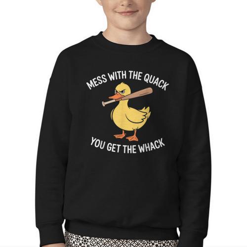 Duck And Baseball Bat Mess With The Quack You Get Whack Youth Crewneck Sweatshirt - Sportilla