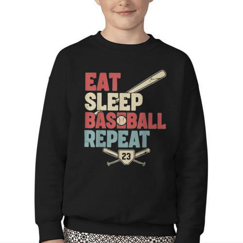 Eat Sleep Baseball Repeat Bat Ball Player Fan Youth Crewneck Sweatshirt - Sportilla