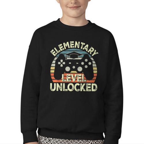 Elementary Level Unlocked Video Game Back To School Boys Youth Crewneck Sweatshirt - Savourry