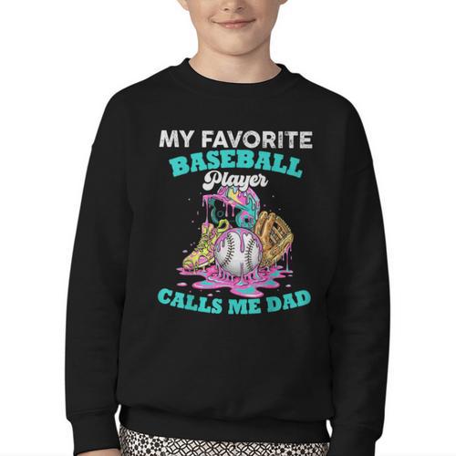 My Favorite Baseball Player Calls Me Dad Ice Cream Drip Youth Crewneck Sweatshirt - Sportilla
