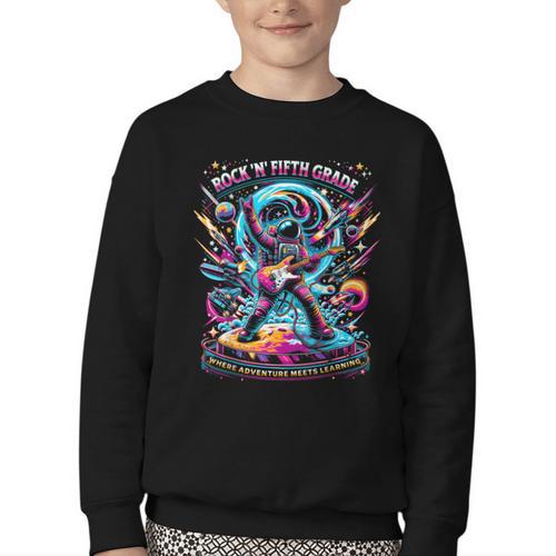 Fifth Grade Back To School Space Rocket Astronaut Youth Crewneck Sweatshirt - Savourry