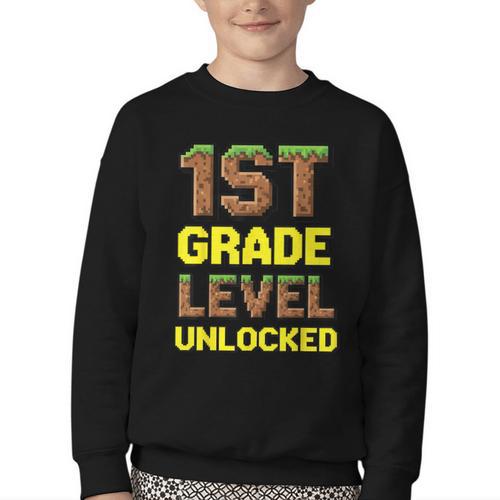 First Day Of 1st Grade Level Unlocked Back To School For Boy Youth Crewneck Sweatshirt - Savourry